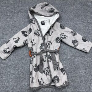 Woodrow & Friends Kids Gray Dog Print Sherpa Lined Hooded Bathrobe Size XS‎ 5/6